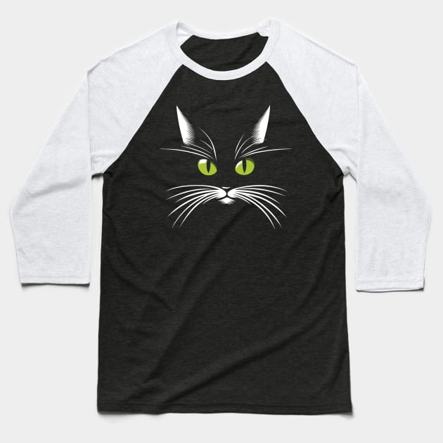 Green-eyed black cat in the dark Baseball T-Shirt by TeaTimeTales